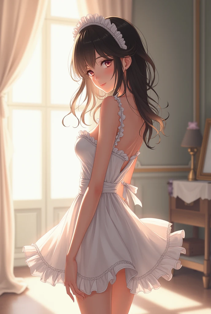 Maid attire，Anime，White underwear，nude