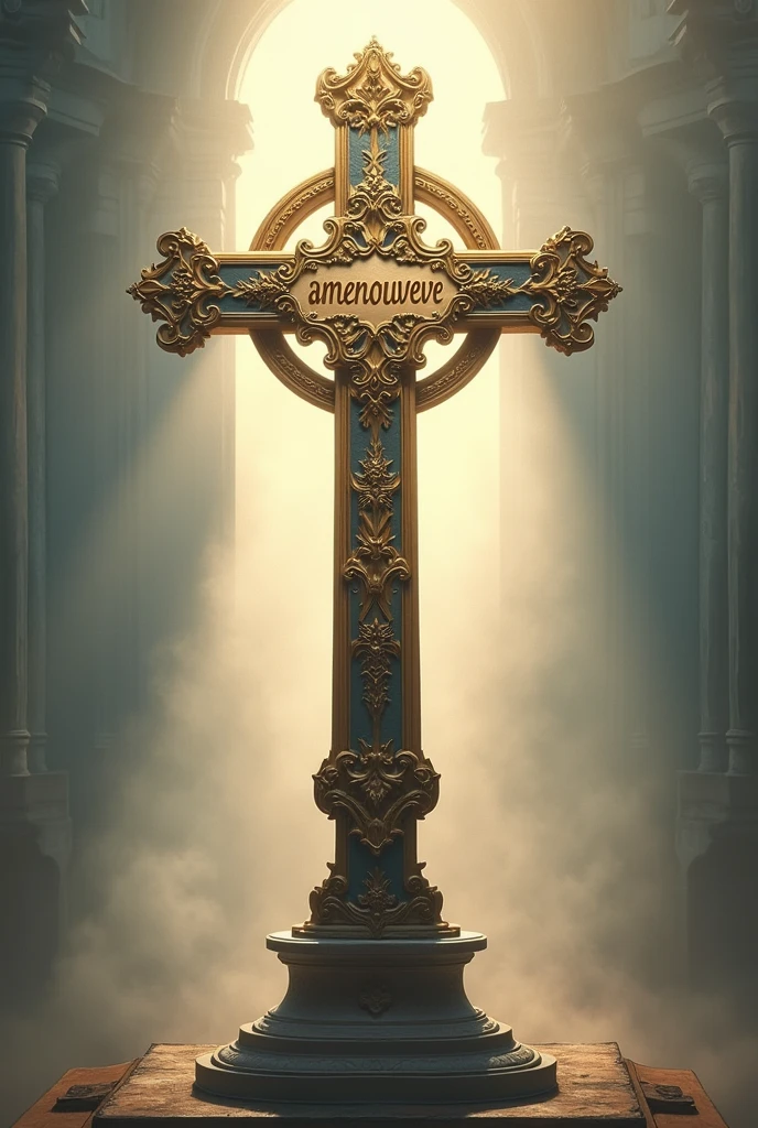 Une belle image mettant en avant la sainte Croix et avec Amenouveve inscrit au milieu
