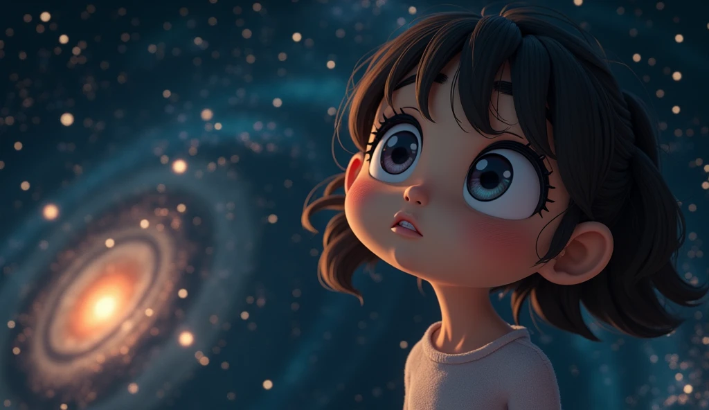 Mii girl on space, In the style of Makoto Shinkai。master piece, ultra detail, precision, ultra-realistic,