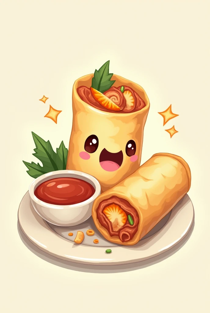 Lumpia roll with sauce  plating logo drawing cartoon 