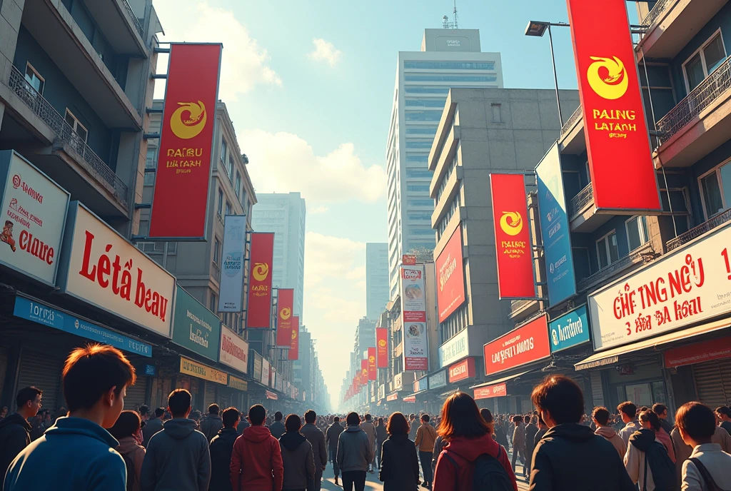 The image of a brand logo named "Thế Giới Giấy" is displayed in many places, attracting many people's attention. It appears on signs, buildings, banners, flyers, tissue boxes, on social networks, etc. The logo image is displayed prominently, attracting attention.