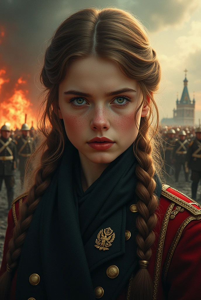 Create a poster for a movie about Anastasia Romanov trying to survive the Russian Revolution