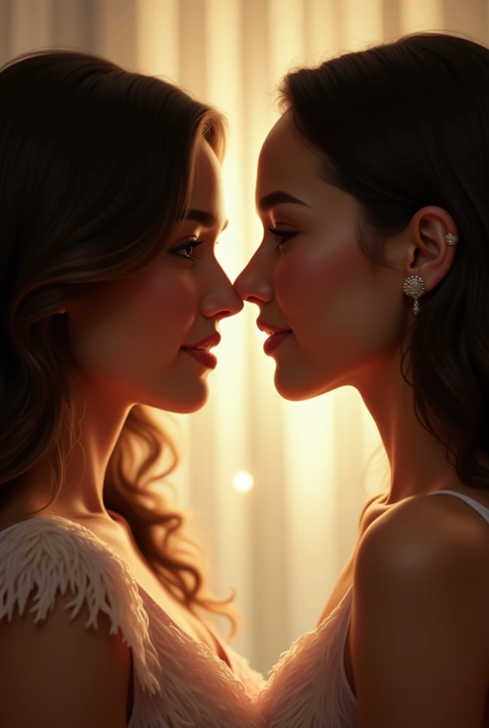 Lucy Hale and Troian Bellisario blush while staring at each other.