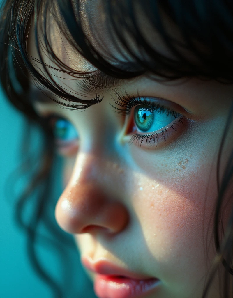 close up, blue eyes,Detailed eyelashes, glisteningteardrops, Delicate droplets, sparkling reflections, An emotional gaze, Crystal clear eyes, Express emotions, Highly concentrated, Attractive appearance, A powerful symbol, The beauty of melancholy, A touch of sadness, The art of transcendence, Dynamic Synthesis, Ethereal atmosphere, Soft lighting, Vibrant colors, Movie quality, Fascinating realism, Well presented, High-resolution masterpiece, Realistic portraiture, Realistic details, Emotional Depth, Surrealist Interpretation, Close connection, Inner Fragility, Deep storytelling, A poignant narrative, The essence of memorable, Solitary Contemplation, Timeless elegance, Delicate touch, Fragile beauty, Pain and Grace, Purity of human emotions, Powerful visuals, Stunning images.