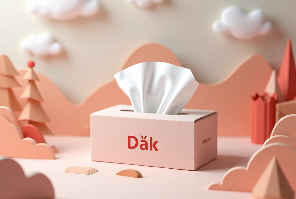 Image of a brand logo on "The Paper World" is displayed on a tissue box, the logo image is displayed prominently, creating attention.