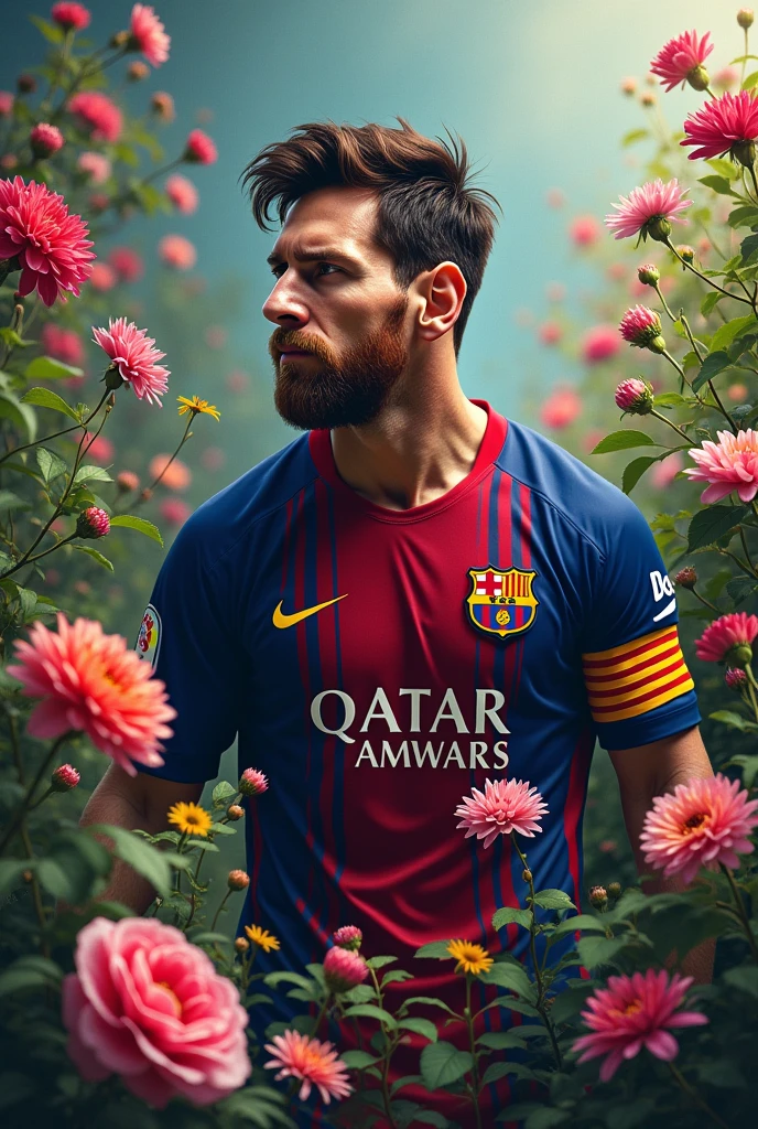 Messi in a beautiful flower gurden