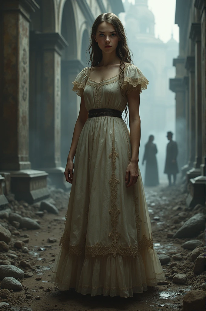 Create an image for a video game cover where Anastacia Romanov survives the massacre of her family