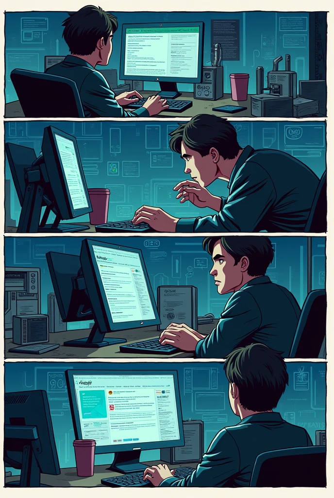 Create a 6 panel phishing comic strip landscape