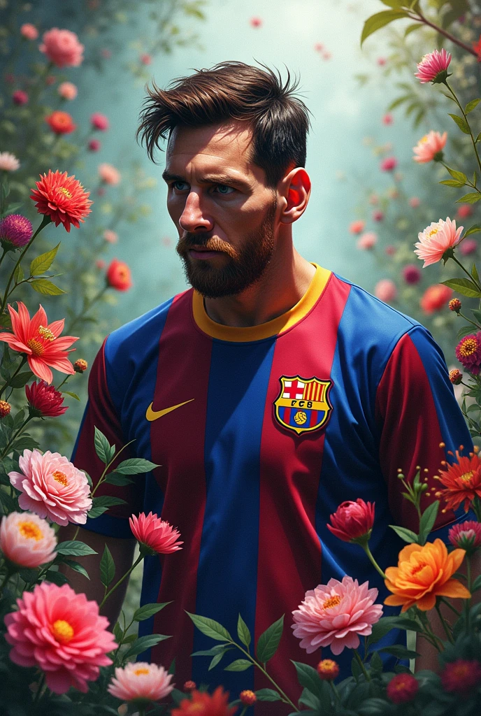 Messi in a beautiful flower gurden
