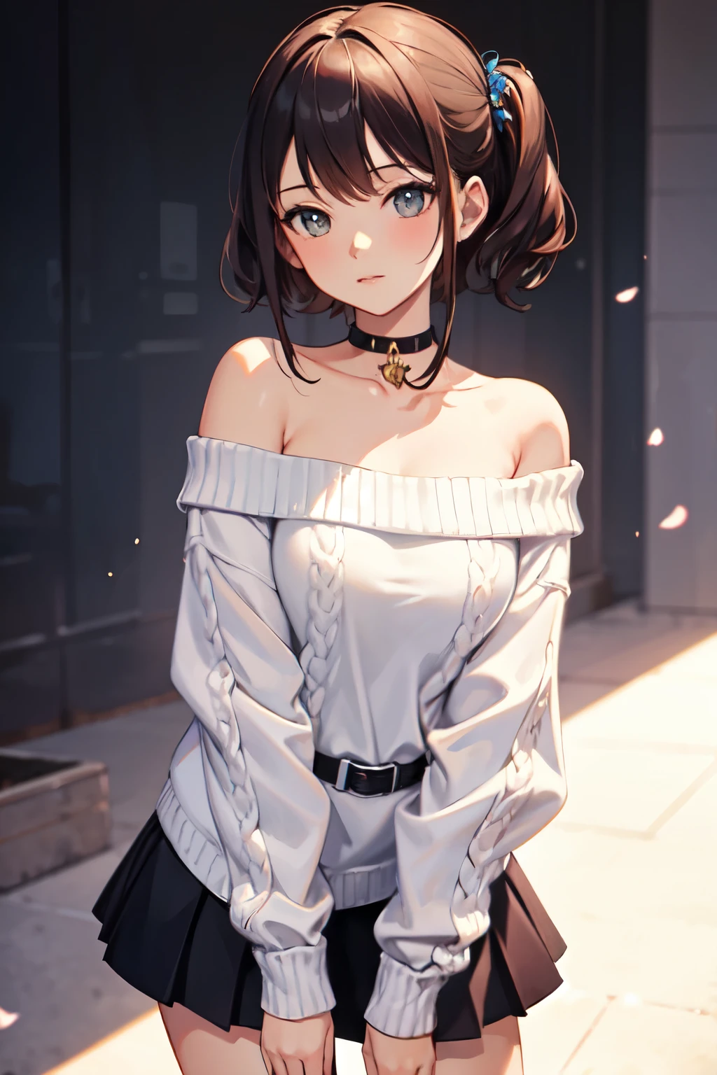 ((Highest quality)), ((masterpiece)), (detailed), One girl, Off-the-shoulder sweater, 