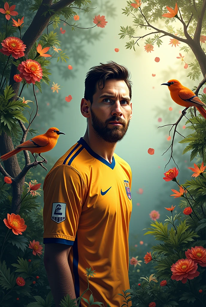 Messi in a beautiful bird gurden
