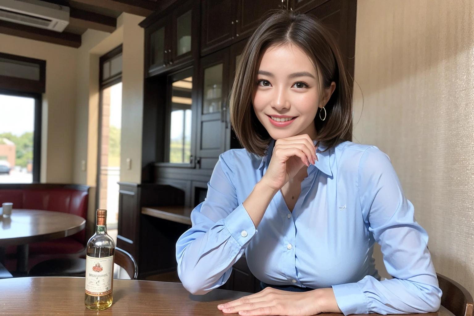 ((Highest quality、8k、masterpiece:1.3))、Whiskey bottles、The Macallan、Joni Black、Old Parr、whiskey、Suntory、Nikka、slimカップル、modelカップル、(Realistic, Intricate details:1.2), full-course dinner、Whiskey bottle and glass on the table、Single Malt、scotch、Rocks glass、Shot Glass、On the rock、Scotland、Amazing view of the sunset sky and clouds、A bright smile、The wonderfulness of smile、 Beautiful Face, blue eyes, The light shines on your face, blush, short hair,Bright Face、 (Age 37), 3,Two beauties、Brown Hair、Shortcuts、Long sleeve shirt、dress、Beautiful woman 1, (slimな顔), (The body is slim), (Brown Hair), (Shortcuts), cheeks turn a little red,Attractive beauty、restaurant, In a prominent place (From the waist up) Nova Frog Style, actress, model, Upper Body, White wine, slim, smile, (smile: 1.15), Beautiful fine grain, Depth f/2,saturation, High Contrast, Strong light and shadow,Moist Body:1.5、3D texture、Delicate eyes、Brown Hair、The hair is very shiny、