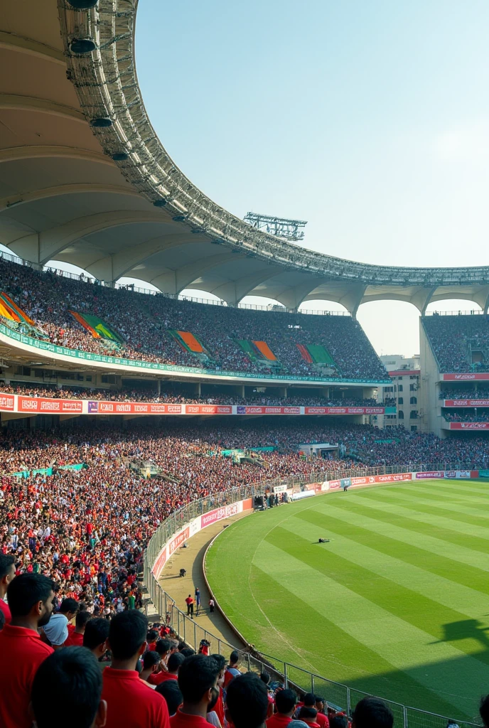 A cricket Stadium in Dhaka, Bangladesh.
With 60000 capacity. 
Secondary Stand 
Near a lake