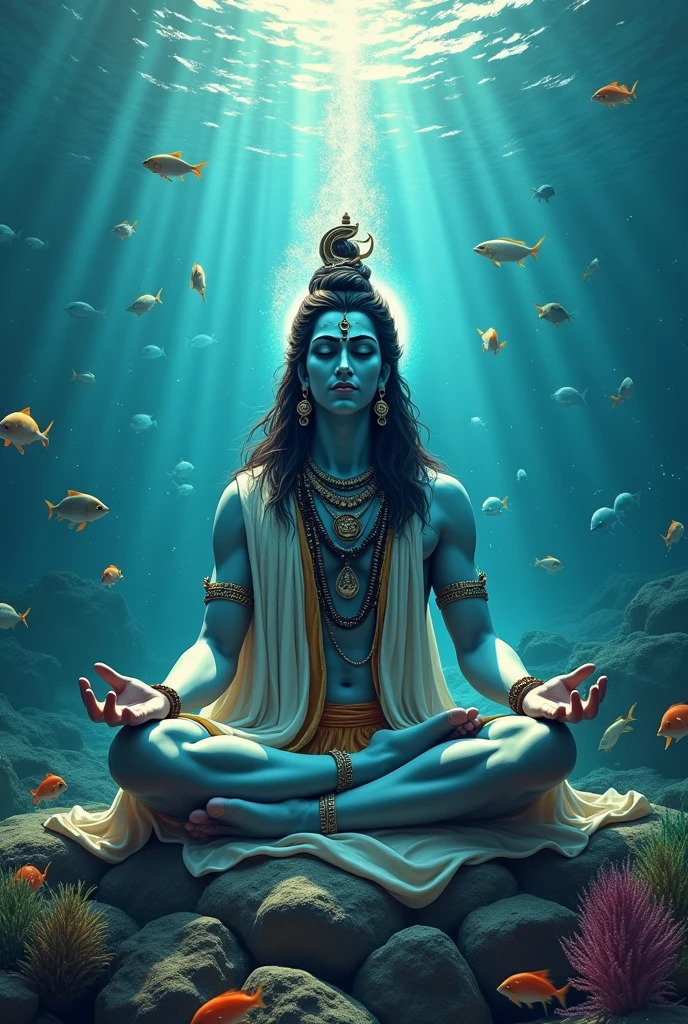 Lord shiva in tapasya under the sea
With parvati maa
