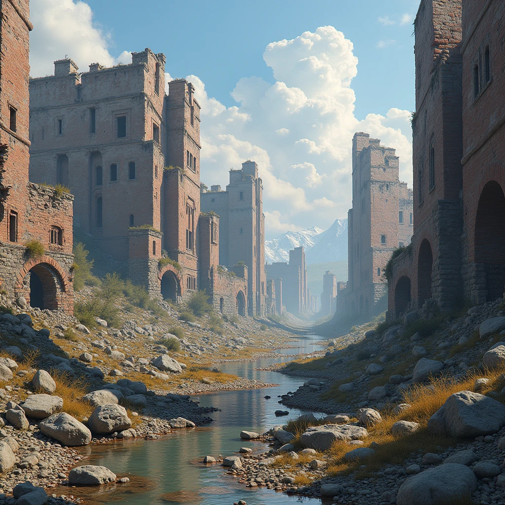 city、Decayed、wooden、Remains、rubble、
