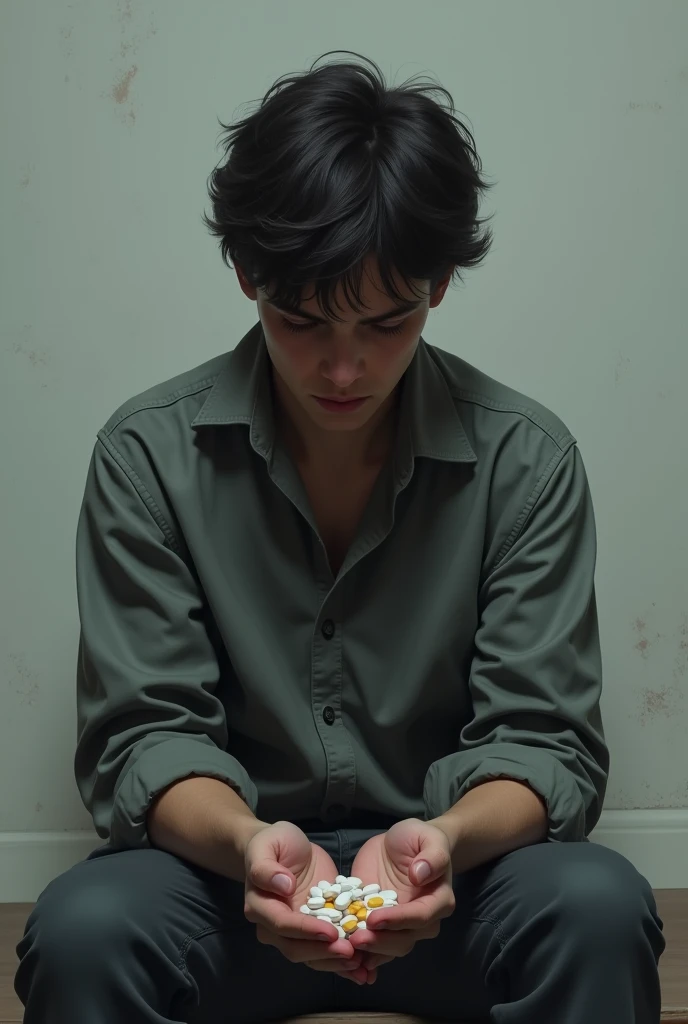 Sad Mature boy Struggle with depression with tablets