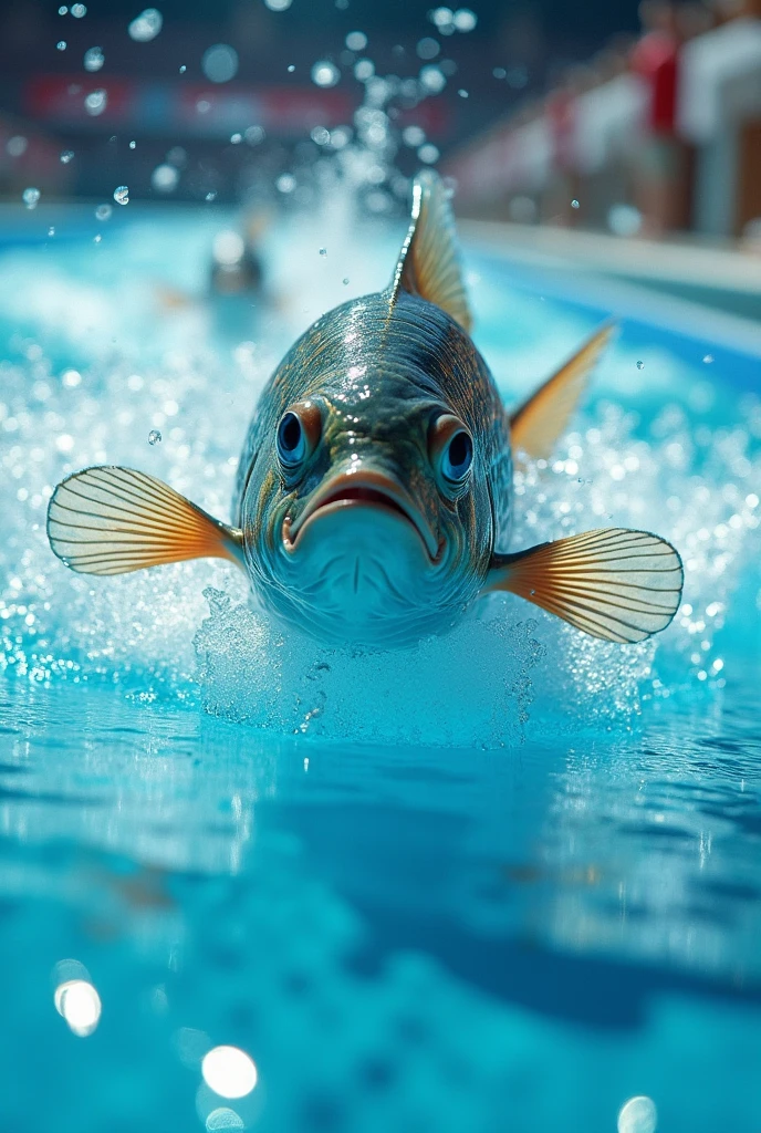 Generate a photo of a tilapia swimming in competition