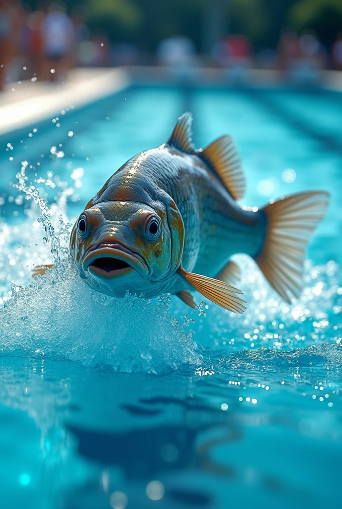 Generate a photo of a tilapia swimming in competition