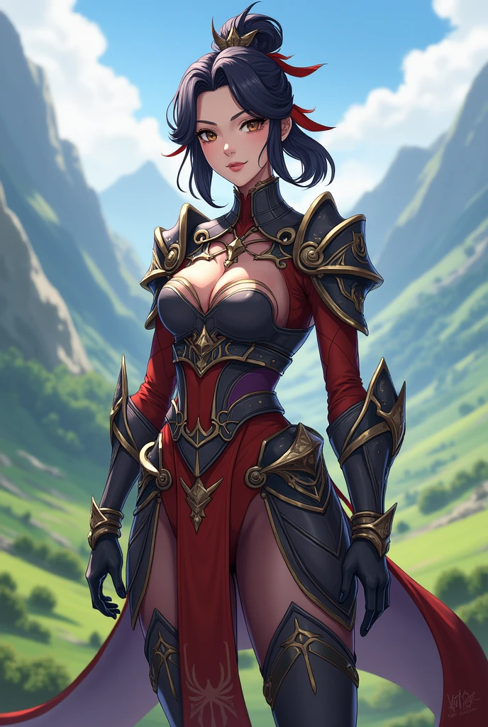 Mavuika from genshin impact, add some pad armor make her look more like a warrior