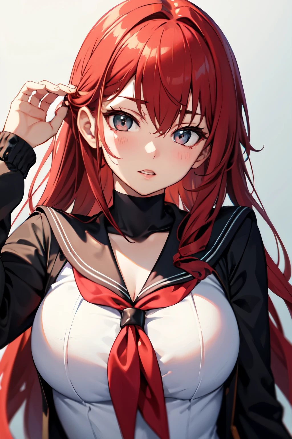 8k,Highest quality,masterpiece, Sharp focus,high school girl,,Red hair,Lewd,Sailor suit