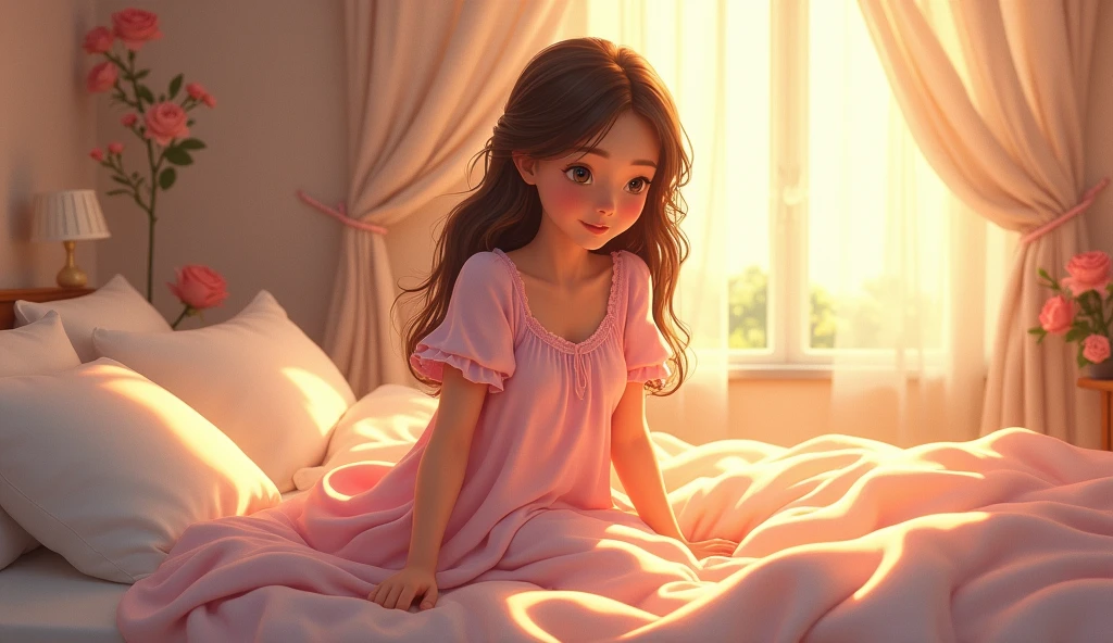 pretty，，Disney style，on the bed，Getting up in the morning，Gentle light