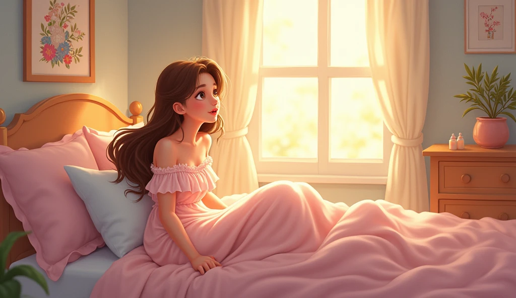 pretty,,Disney style,on the bed,Getting up in the morning,Gentle light
