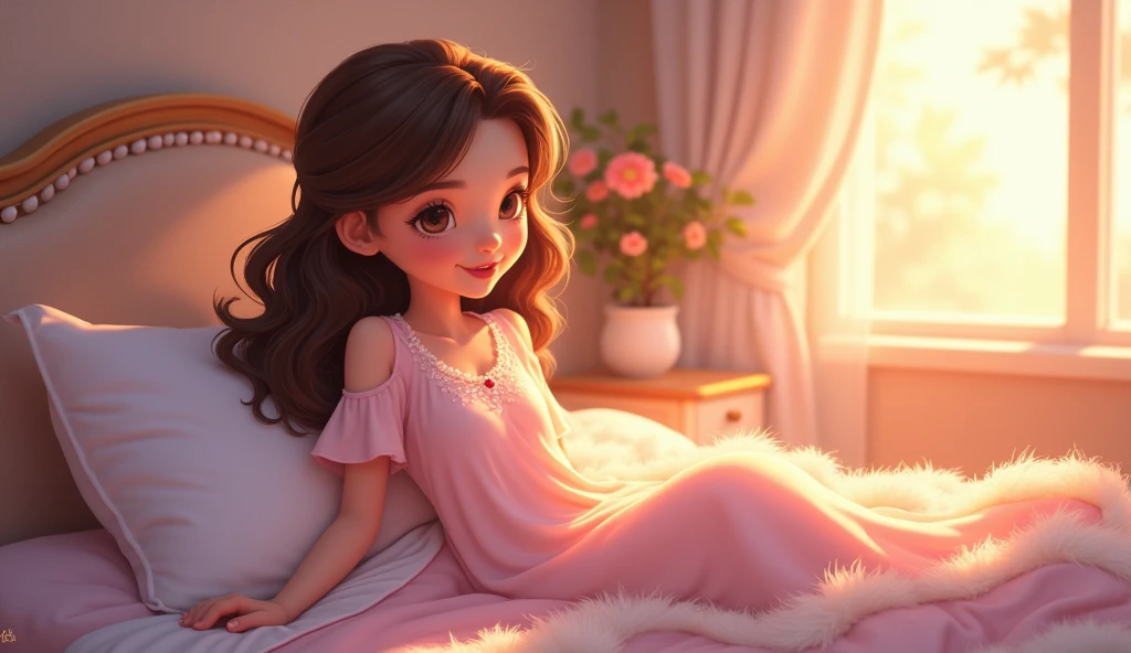 pretty,,Disney style,on the bed,Getting up in the morning,Gentle light