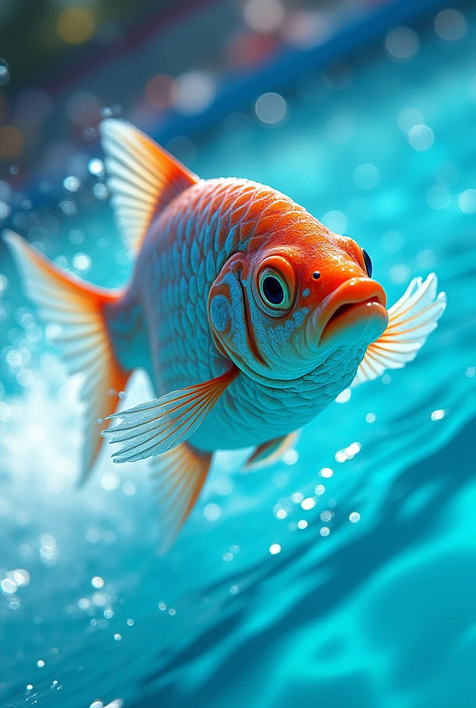 Generate a photo of a tilapia swimming in competition
