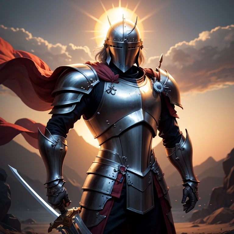 Make a sun knight with his armor and his sword in his hands, High details, best qualityer,