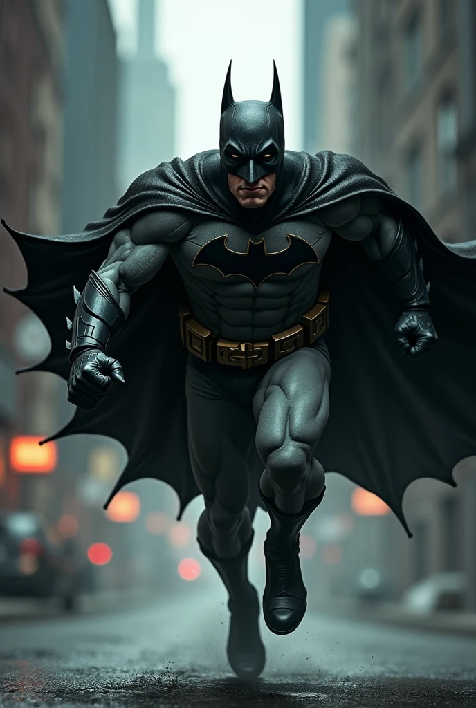 A batman running with angry face jumping high at street