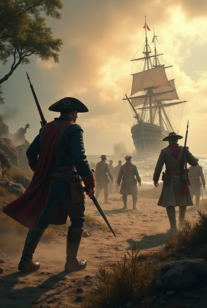 Make me a runner zombie chase a british empire soldier, the soldier hold a sabre
And the soldier has get helpful by a british seaman with blunderbuss, the seaman has kill the zombie
In san Sebastian island, they meet a france empire soldier group, 2 and 5 raise musket
But they see a big royal ship, they raise cannon and shoot to attention the ship
And france and british has accept to become a team, they go in a place have three cannon inside, they hear fire work sound