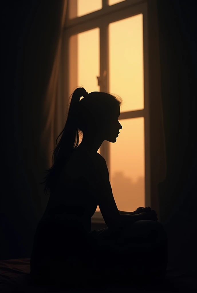 Make a pfp for me with some messages where a girl is sitting near the window from where the sun light is coning. It shud be her shadow only and the room is dark, indian girl not chinies make it light and easy to eyes not her face man, shadow only