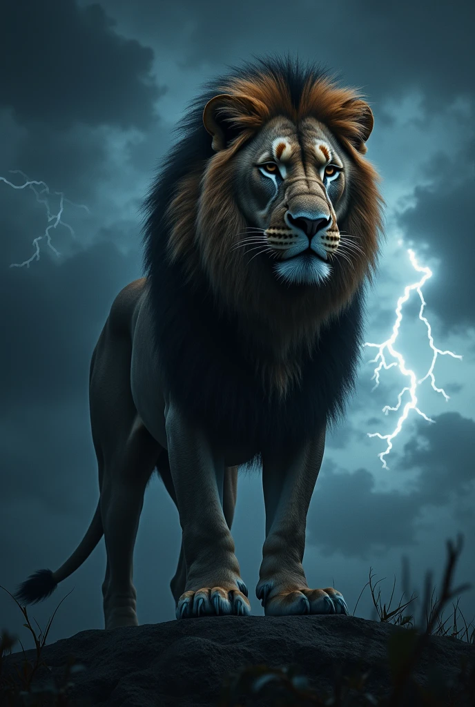 Generat image lion or ns 200 combination baground night thunder 
