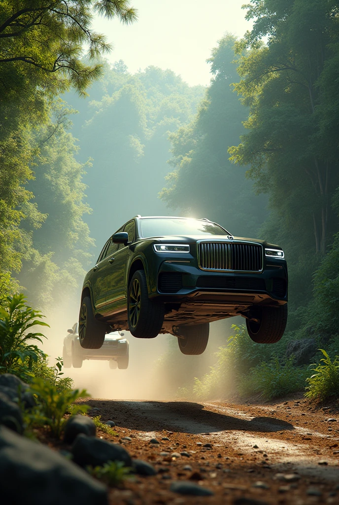 alL luxury suv cars high jumping on a jungle