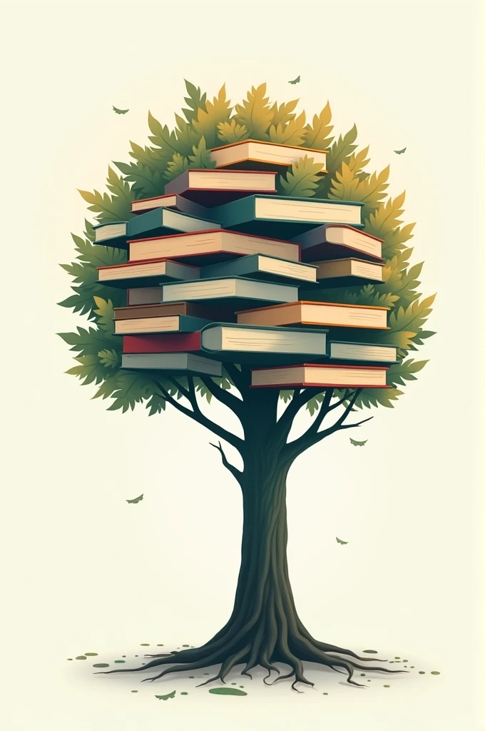 Create an image of  An abstract image of a tree with books as leaves, symbolizing growth and knowledge, with the caption "Rooted in Excellence" 