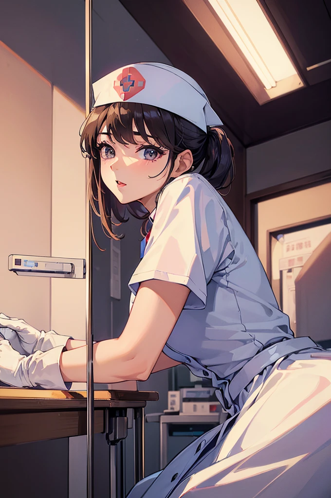 (highest quality:1.2, Very detailed, Latest, Vibrant, 超High resolution, High Contrast, masterpiece:1.2, highest quality, Best aesthetics), (((1 girl))), Beautiful nurse, Smiling nurse holding a large syringe, Carefully drawn medical equipment, Medical Uniforms, Professionalism, Bright colors, Soft lighting, Expressive eyes, Detailed lips, Long eyelashes, Stethoscope, Pleasant atmosphere, confidence, Focus on the nurse's face, Positive Energy, Calm background, Nurturing presence, High resolution, Sharp focus.