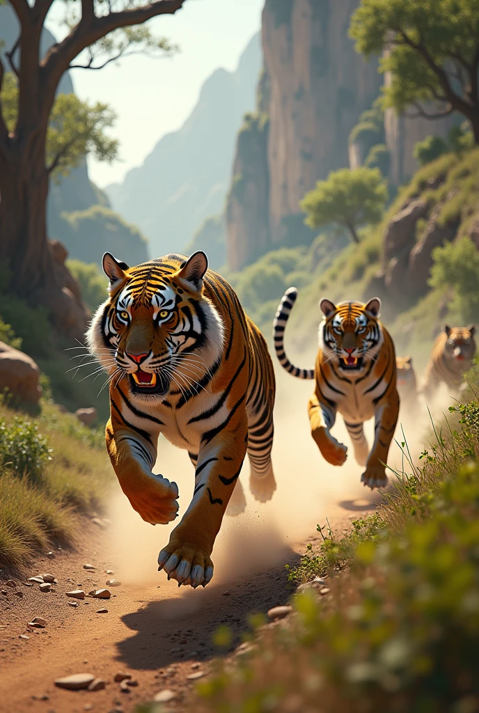 Race between lizard and lipard and tiger