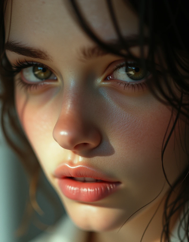 close up, Olive eyes,Detailed eyelashes,  exquisite, sparkling reflections, An emotional gaze, Crystal clear eyes, Express emotions, Highly concentrated, Attractive appearance, A powerful symbol, , Sunshine Warmth, The art of transcendence, Dynamic Synthesis, Nice atmosphere, Soft lighting, Vibrant colors, Movie quality, Fascinating realism, Well presented, High-resolution masterpiece, Realistic portraiture, Realistic details, Emotional Depth, Surrealist Interpretation, Close connection, Inner Fragility, Deep storytelling, A poignant narrative, The essence of memorable, Solitary Contemplation, Timeless elegance, exquisite的触感, Fragile beauty, Pain and Grace, Purity of human emotions, Powerful visuals, Stunning images.