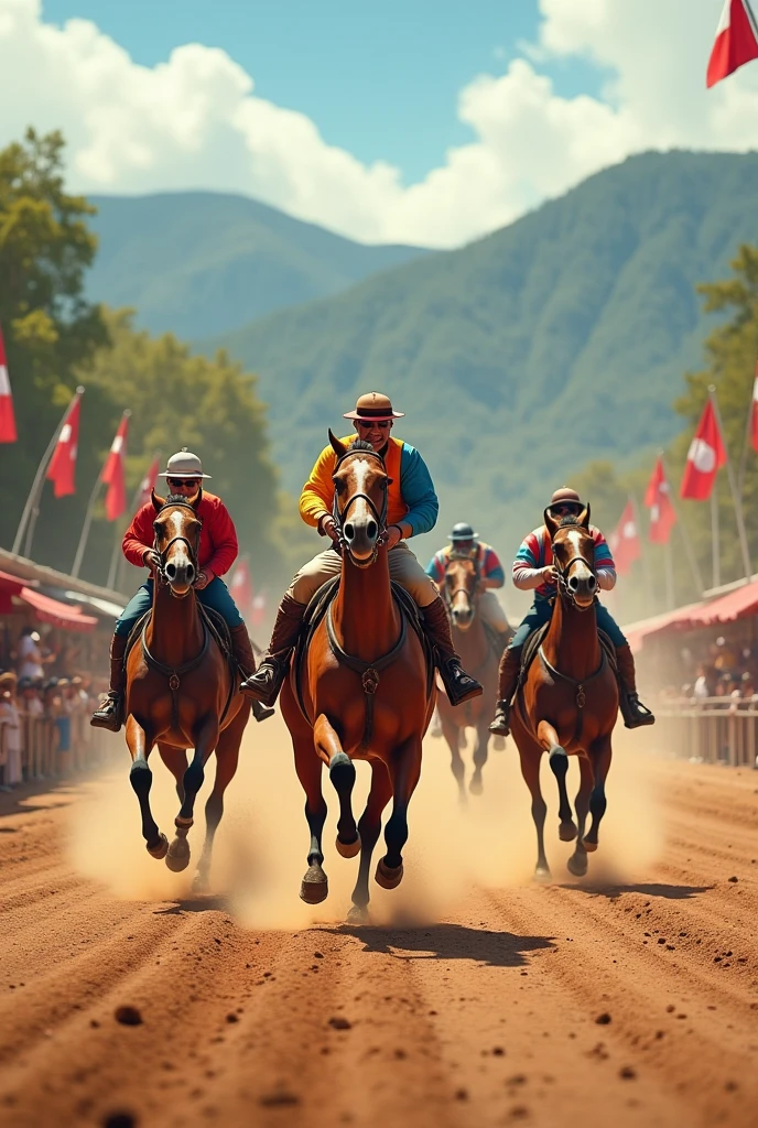 Horse race reaching the finish line, a custom of Apurimac