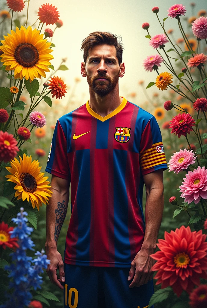 Messi with many beautiful flower