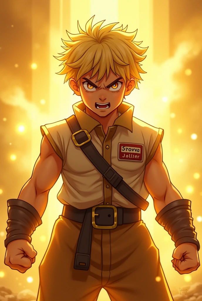 Angry golden narto boy SOS name tag and pure golden backgrounds