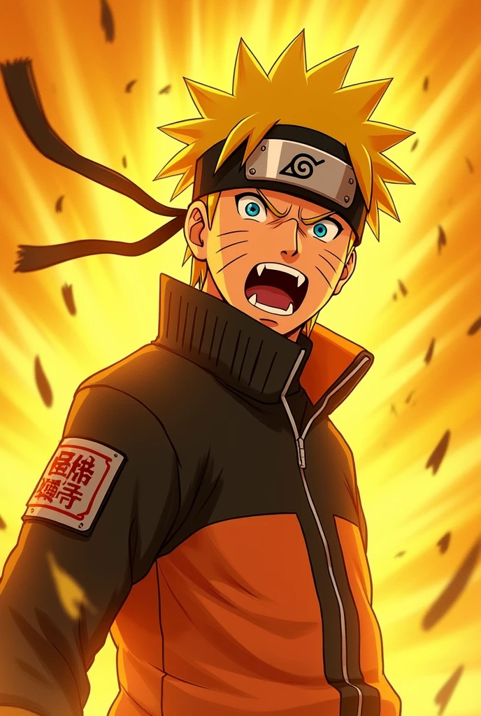 Angry golden Naruto boy SOS name tag and pure golden backgrounds