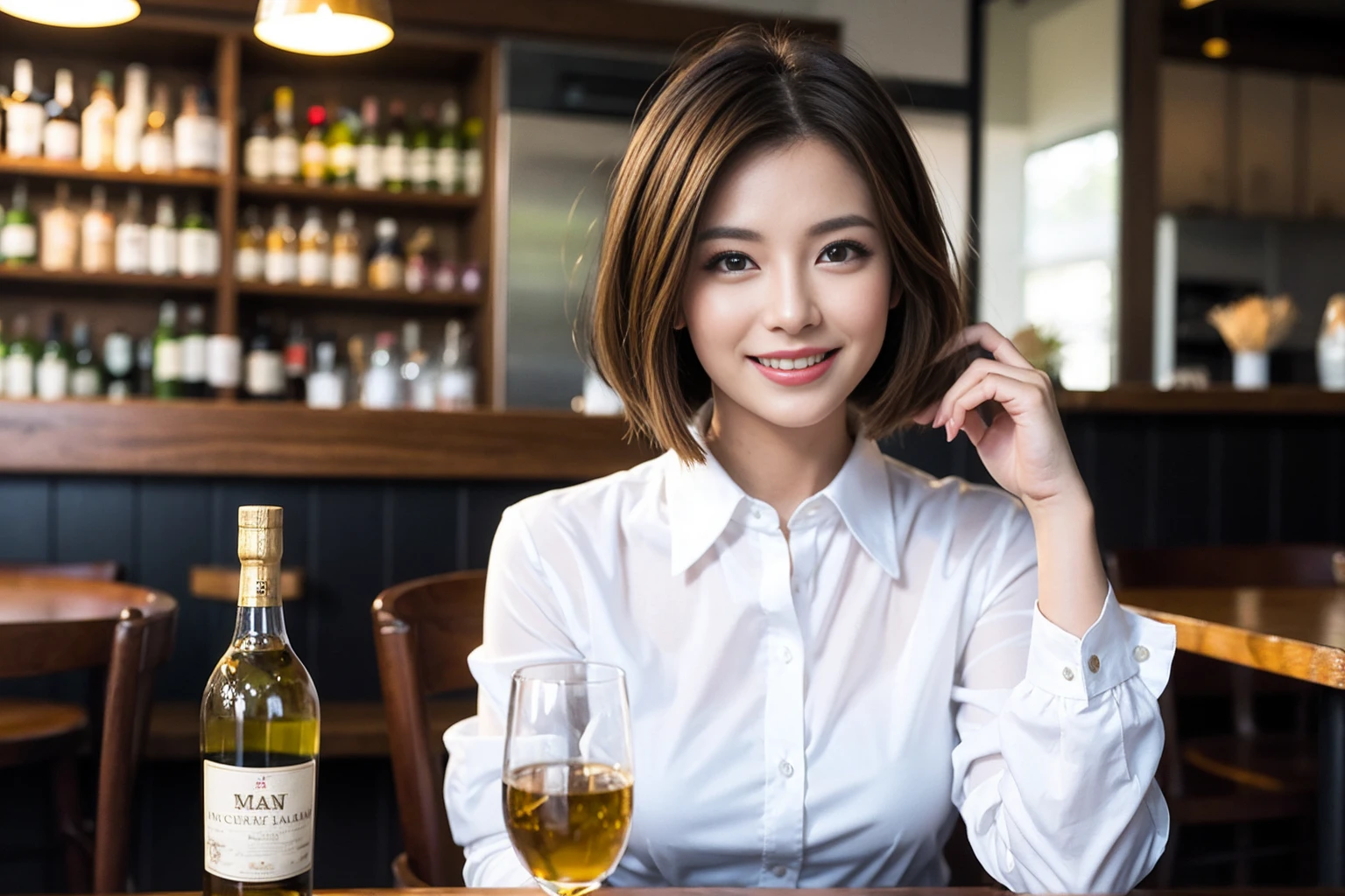 ((Highest quality、8k、masterpiece:1.3))、Whiskey bottles、The Macallan、Joni Black、Old Parr、whiskey、Suntory、Nikka、slimカップル、modelカップル、(Realistic, Intricate details:1.2), full-course dinner、Whiskey bottle and glass on the table、Single Malt、scotch、Rocks glass、Shot Glass、On the rock、Scotland、Amazing view of the sunset sky and clouds、A bright smile、The wonderfulness of smile、 Beautiful Face, blue eyes, The light shines on your face, blush, short hair,Bright Face、 (Age 37), 3,Two beauties、Brown Hair、Shortcuts、Long sleeve shirt、dress、Beautiful woman 1, (slimな顔), (The body is slim), (Brown Hair), (Shortcuts), cheeks turn a little red,Attractive beauty、restaurant, In a prominent place (From the waist up) Nova Frog Style, actress, model, Upper Body, White wine, slim, smile, (smile: 1.15), Beautiful fine grain, Depth f/2,saturation, High Contrast, Strong light and shadow,Moist Body:1.5、3D texture、Delicate eyes、Brown Hair、The hair is very shiny、