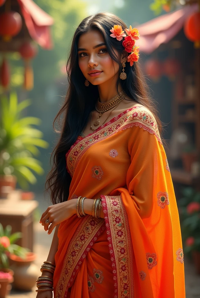 Indian girl with good looking saree