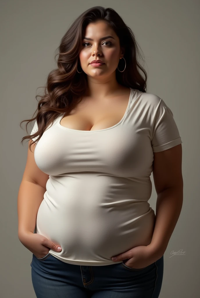 (realistic, best quality, photo-realistic:1.37) woman who got very fat, gained weight trying to fit her clothes. Leaning forward. Bending over, belly hang, picking up, belly roll. pants don't fit. pant don't close. bursting at the seams, ripping. can't put pants. open pants, pants undone. big heavy breasts. glutton. seductive smile. flirtatious. voluptuous, fat belly stuffed. fat belly bulging. pudgy. curvy. side view, smooth perfect skin.
