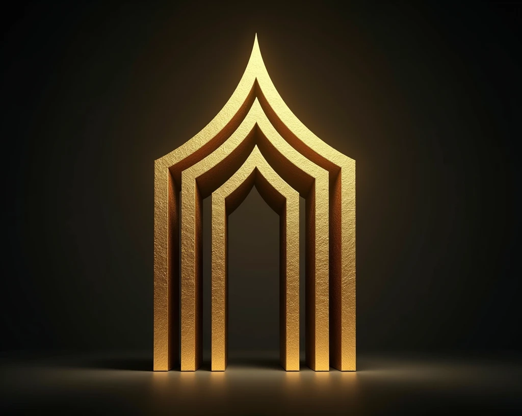"Create a logo that resembles a tabernacle in the form of a tent, featuring a gold textured design. The tent should have a sleek and elegant look, with the gold texture adding a luxurious and sacred feel. Ensure the design is clear and symbolic, capturing the essence of the tabernacle while emphasizing the richness of the gold texture. The overall look should combine simplicity with a sense of reverence and spiritual significance."
