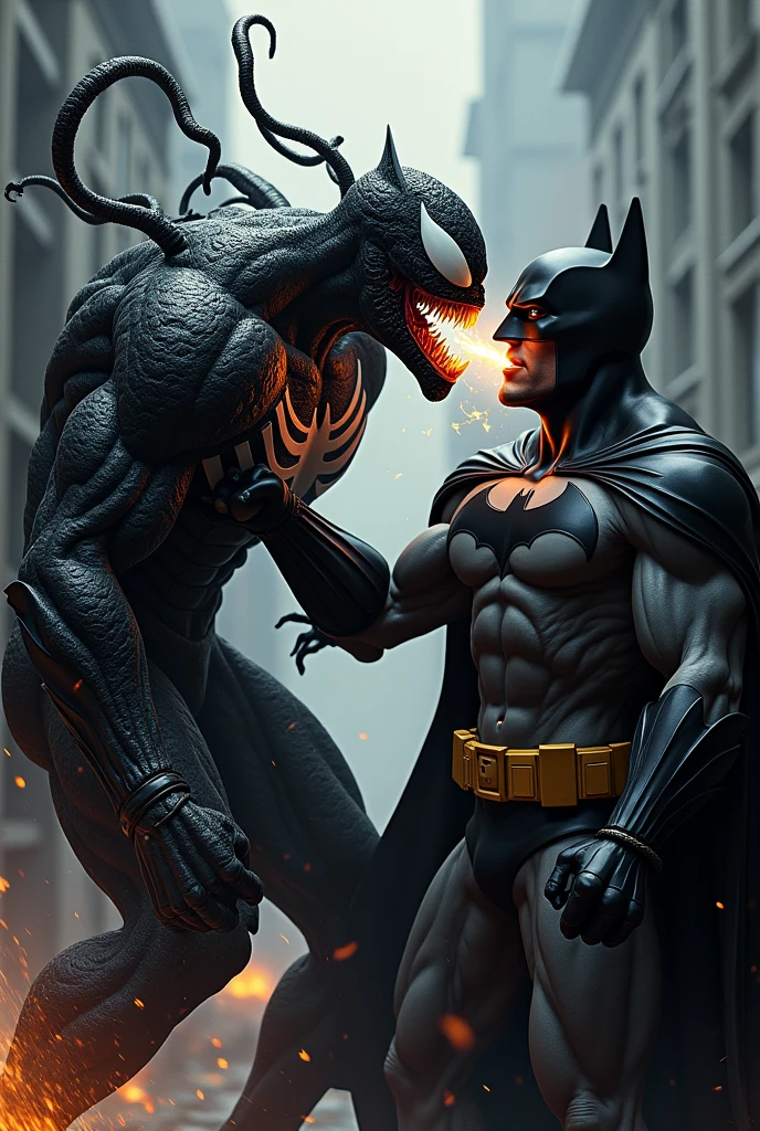 venom punching batman at his face