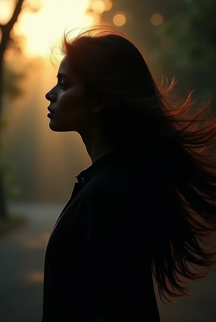 Make a pfp for me, easy, with Messages, dark theme. Shadows, no humen, indian 20yr girl open hai shadow no face shadow only sunlight bg open hair open hair open hair gandu mkc bol, don't make her look witch yaar