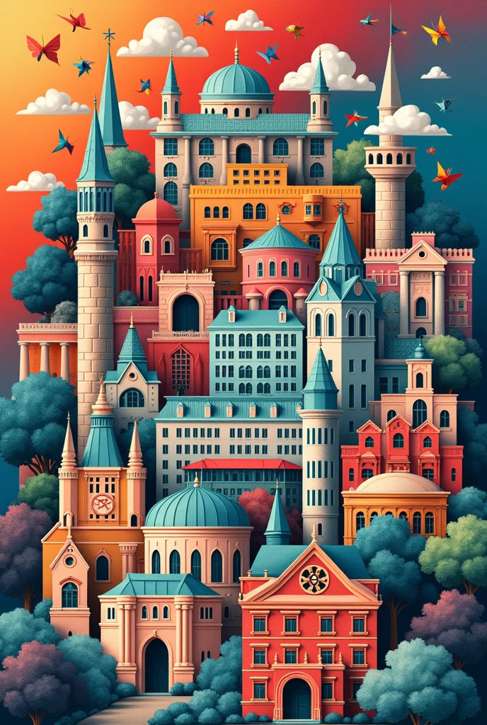 Create an image of A creative collage of different schools and educational institutions, highlighting diversity in education with a focus on excellence.