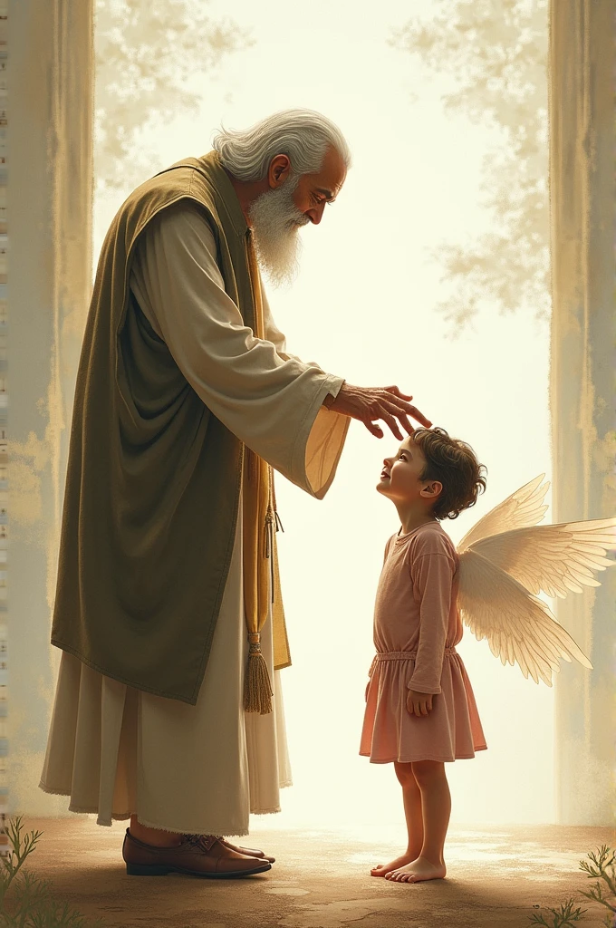Dead grandfather holding his dead grandson. They are in the heaven and became angels. The image should not be a a3D